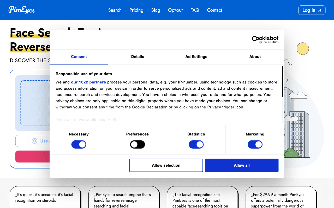 PimEyes homepage