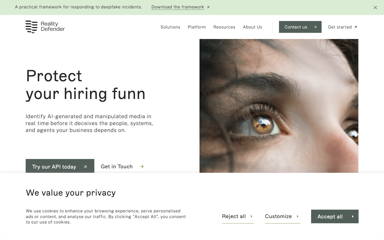 Reality Defender homepage
