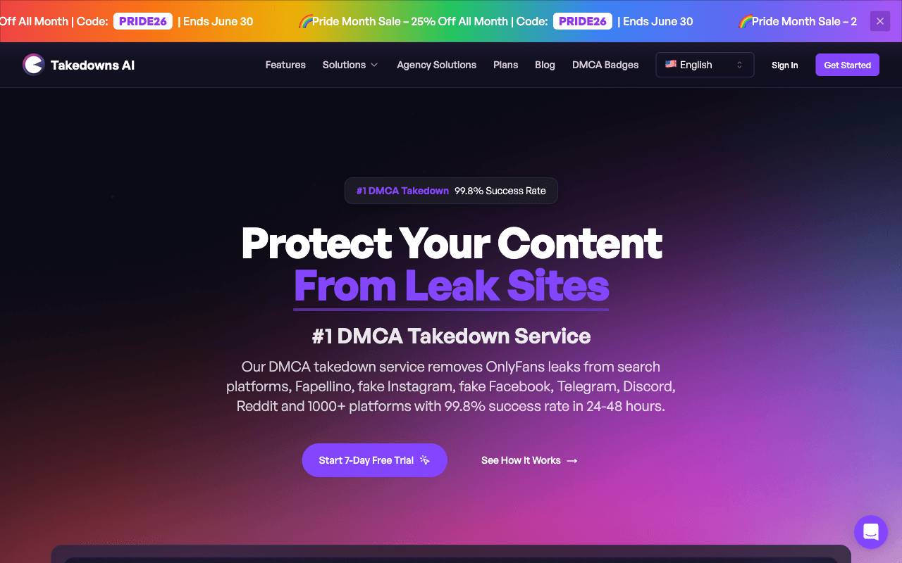 Takedowns.AI homepage